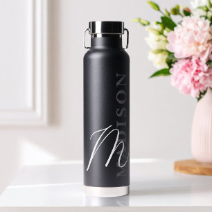 Moderne schwarze minimalistische Anfangsmonogramm Trinkflasche