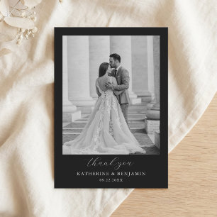 Moderne schwarze minimalistische Foto-Hochzeit Dankeskarte