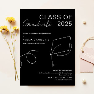 Moderne Schwarze Minimalistische Graduierungsparte Einladung