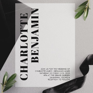 Moderne schwarze minimalistische Hochzeit  Pergament Einladungen