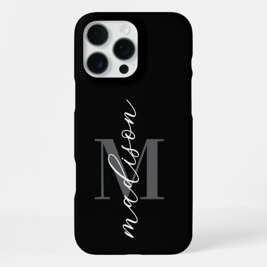 Moderne schwarze minimalistische Schriftmonogramm iPhone Hülle (Rückseite)