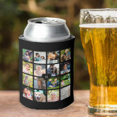 Moderne schwarze Monogramm 16-Foto-Collage Dosenkühler