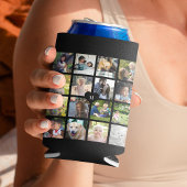 Moderne schwarze Monogramm 16-Foto-Collage Dosenkühler