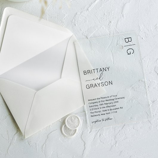 Moderne Schwarze Monogramm-Hochzeit Acryleinladungen