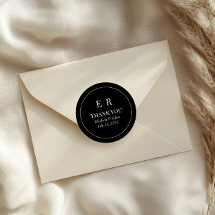 Moderne schwarze Monogramm-Hochzeit Danke Runder Aufkleber