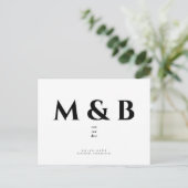Moderne schwarze Monogramm Hochzeit speichern das Postkarte (Stehend Vorderseite)
