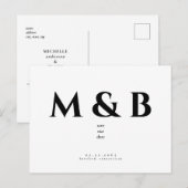 Moderne schwarze Monogramm Hochzeit speichern das Postkarte (Vorne/Hinten)
