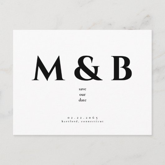Moderne schwarze Monogramm Hochzeit speichern das Postkarte (Vorderseite)