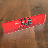 Moderne schwarze Monogramm-Initialen Namensplakette (Seite)