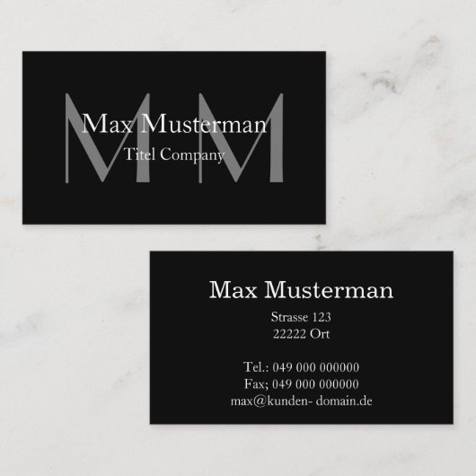Moderne schwarze Monogramm Visitenkarte (Vorne/Hinten)