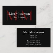 Moderne schwarze Monogramm Visitentenkarte Visitenkarte (Vorne/Hinten)