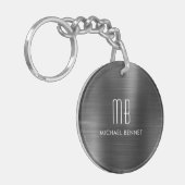 Moderne schwarze monogrammierte schlüsselanhänger (Vorderseite links)