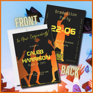 Moderne schwarze Multicolor-Techno-Graduierungspar Einladung