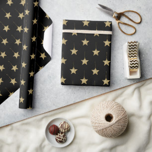 Moderne schwarze Muster mit goldenen Sternen Geschenkpapier