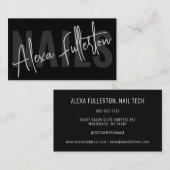 Moderne Schwarze Nageltechnikschrift Visitenkarte (Vorne/Hinten)