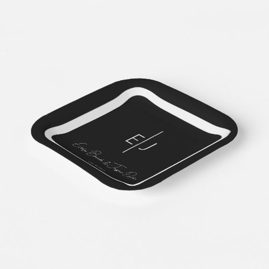 Moderne Schwarze Namen Initials Paper Plate Pappteller (Gewinkelt)