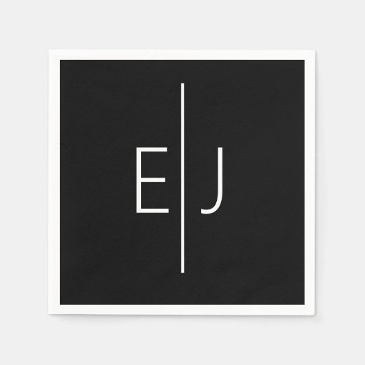 Moderne schwarze Namensinitialen Serviette (Vorderseite)