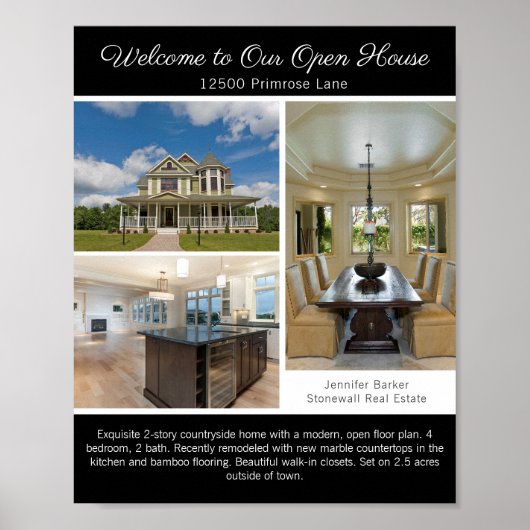 Moderne schwarze Open-House-Willkommens-Immobilien Poster (Vorne)