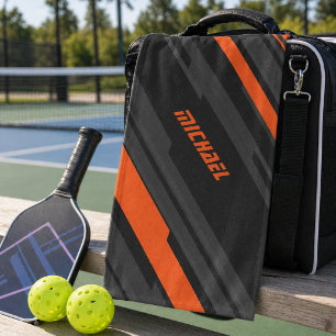Moderne Schwarze Orange Geometrische Name Sportart Handtuch