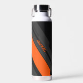 Moderne Schwarze Orange Geometrische Name Trinkflasche (Vorne)