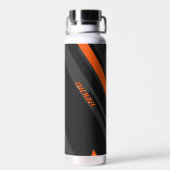 Moderne Schwarze Orange Geometrische Name Trinkflasche (Rückseite)