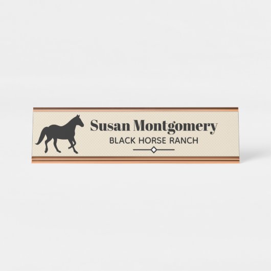 Moderne schwarze PferdeSilhouette Schreibtischnamensplakette (Vorderseite )
