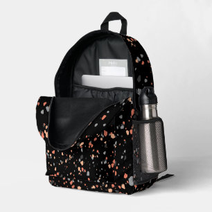 Moderne schwarze Pfirsich-Geometrie Terrazzo Bedruckter Rucksack