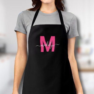Moderne schwarze Pink-Monogramm-Initiale Name Schürze