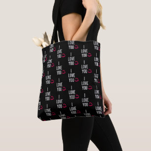 Moderne schwarze pinke Lippen Liebe Typografie Tasche