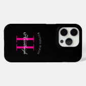 Moderne schwarze pinke weiße Monogramm Name Case-Mate iPhone Hülle (Rückseite (Horizontal))
