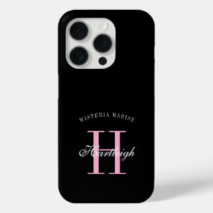 Moderne schwarze pinke weiße Monogramm Name Case-Mate iPhone Hülle