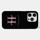 Moderne schwarze pinke weiße Monogramm Name Case-Mate iPhone Hülle (Rückseite (Horizontal))