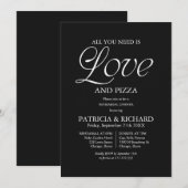 Moderne schwarze Pizza-Hochzeitsprobe Einladung (Vorne/Hinten)