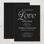 Moderne schwarze Pizza-Hochzeitsprobe Einladung (Vorne/Hinten)