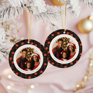 Moderne schwarze Poinsettie 2-seitiges Foto-Weihna Keramik Ornament