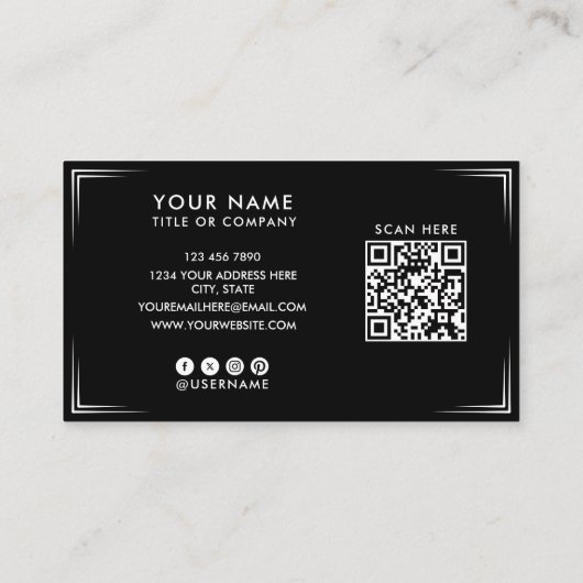 Moderne schwarze professionelle Visitenkarte & QR- (Rückseite)