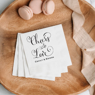 Moderne schwarze Prost auf die Liebe Hochzeit Serviette
