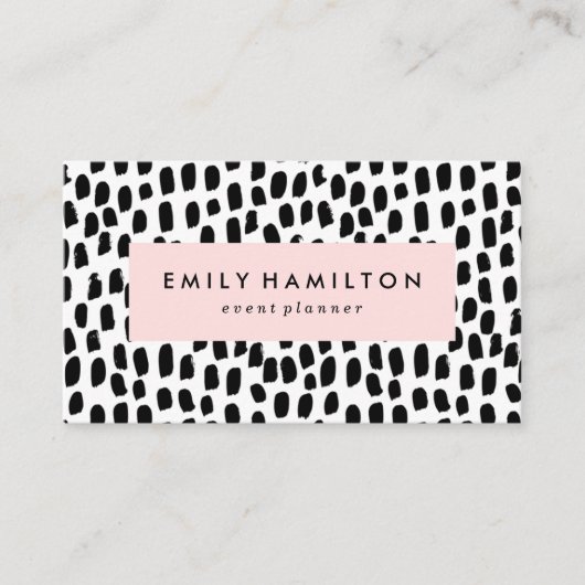 Moderne schwarze Punkte rosa Visitenkarte (Vorderseite)