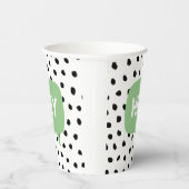 Moderne schwarze Punkte und grüne Blase sprechen m Pappbecher (Rechts)