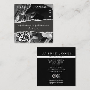 Moderne schwarze QR-Code-Foto-Fotografie Quadratische Visitenkarte