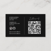 Moderne schwarze QR-Code-Foto Visitenkarte (Rückseite)