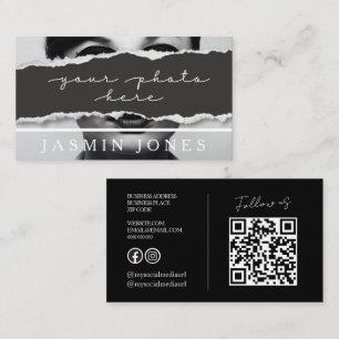 Moderne schwarze QR-Code-Foto Visitenkarte