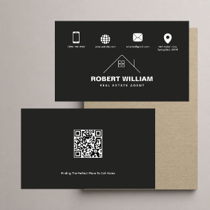 Moderne schwarze QR-Code-Immobilienmakler Visitenkarte