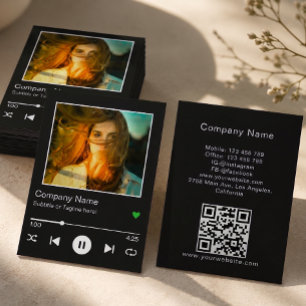 Moderne schwarze QR-Code-Musikplayer-Song-Foto Visitenkarte