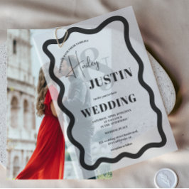 Moderne schwarze Retro Wavy Frame Chic Hochzeit Pergament Einladungen