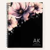 Moderne schwarze rosa Blumen-Monogramm-Initialen Notizblock (Vorderseite)