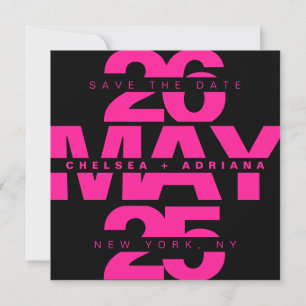Moderne schwarze, rosa, fette Typografie Hochzeit Save The Date