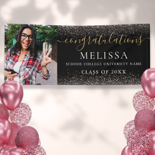Moderne schwarze rosa Glitter-Foto-Abschlussfeier Banner