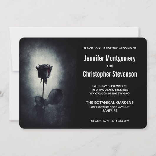 Moderne Schwarze Rose-Driving Blood Petal Wedding Einladung (Vorderseite)