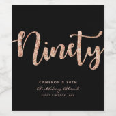 Moderne Schwarze Rose Gold 90. Geburtstag Personal Weinetikett (Einzelnes Label)